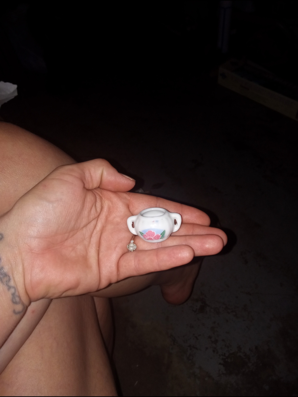 Small White Miniature Ceramic Vase with Handles - Picture 2 of 2
